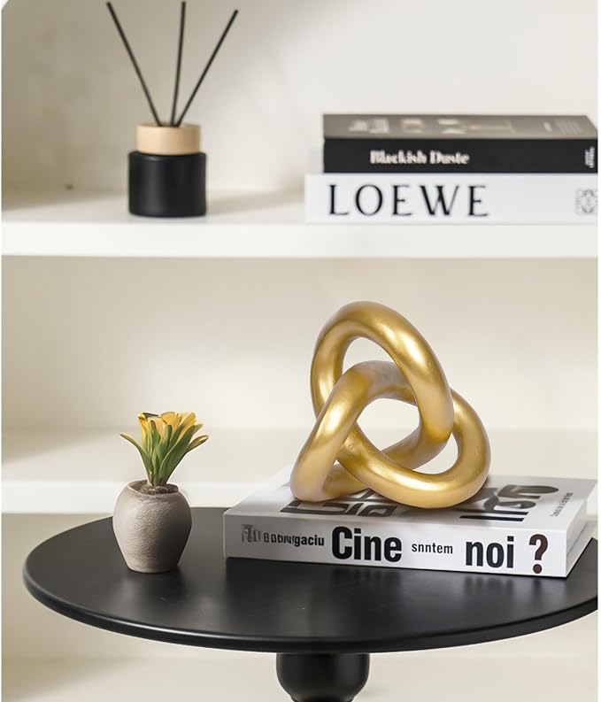 Geometric Round Sculpture Gold Knot Statue Decor Modern Tabletop Sculpture and Figurines Round Decorative Ornaments Knick Knacks Home Decor for Shelves Coffee Table Bookshelf Decoration Gifts - Image 2
