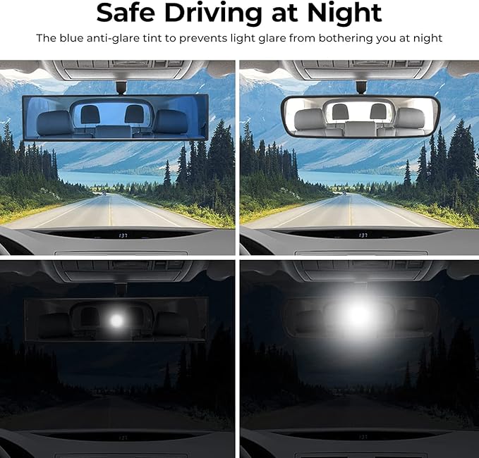 JOYTUTUS Rear View Mirror, Universal 12 Inch Panoramic Convex Rearview Interior Clip-on Wide Angle Mirror to Reduce Blind Spot Effectively for Car SUV Trucks - Blue - Image 3