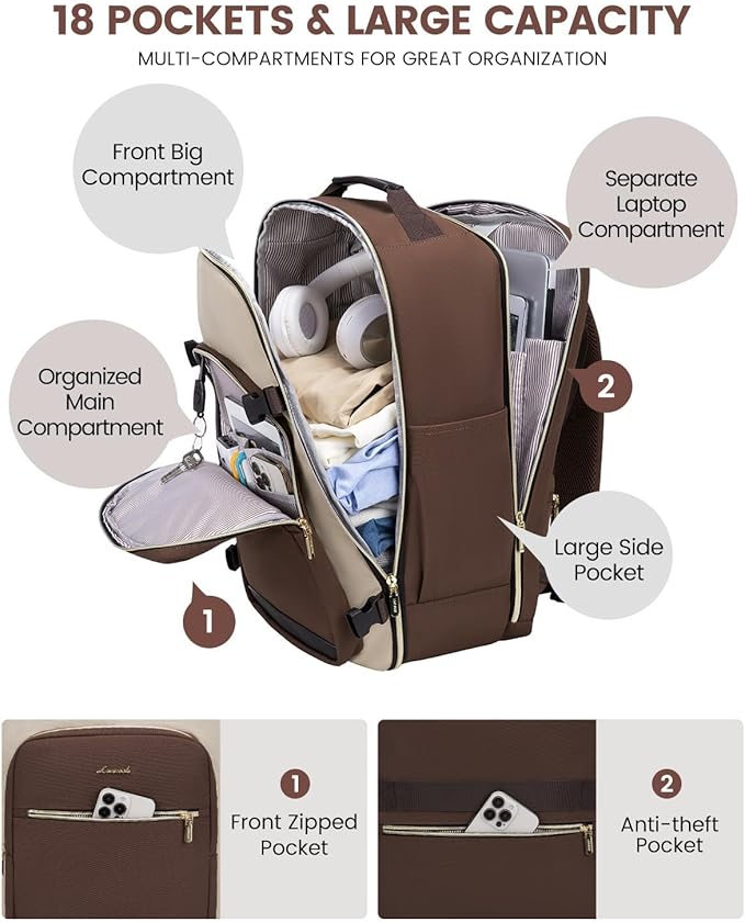 LOVEVOOK 40L Travel Backpack for Women & Men, Airline Approved Carry On Luggage with 3 Packing Cubes, TSA Overnight Bags, Waterproof Personal Item Bag, Weekender Essentials Backpacks fits 17" Laptop - Image 5