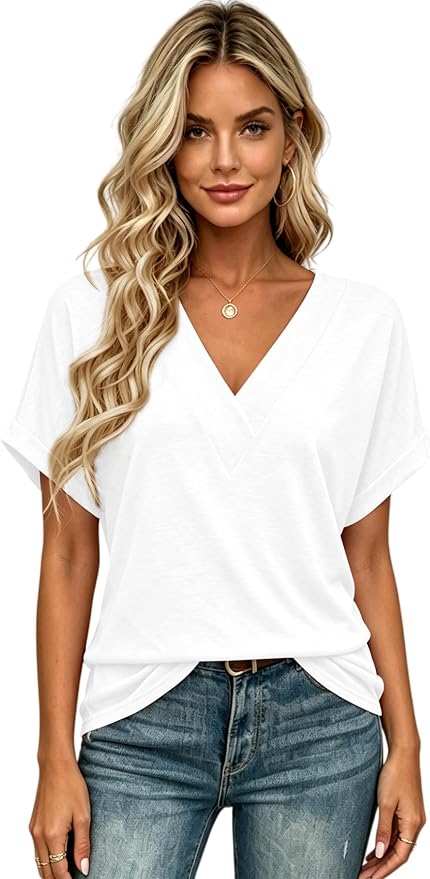 T Shirts Short Sleeve V Neck Tees Womens Tops Beach Vacation Fashion Clothes 2026 Casual Summer Spring Fall Outfits - Image 2