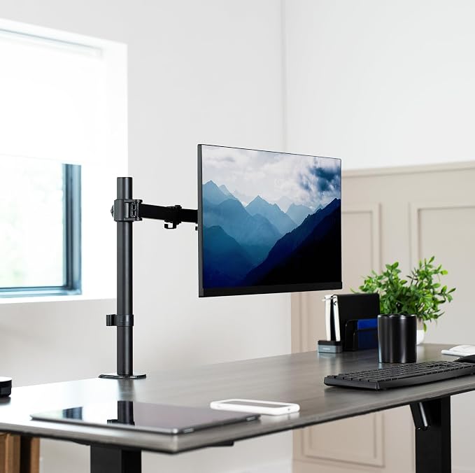 VIVO Single 13 to 38 inch Ultrawide Monitor Arm Desk Mount, Regular Screens up to 32 inches, 22 lbs capacity, Fully Adjustable Stand with C-Clamp and Grommet Base, Black, STAND-V001 - Image 2