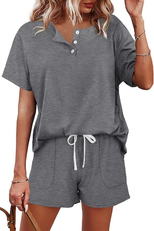 WIHOLL Two Piece Outfits for Women Lounge Sets Button Down Top and Shorts Set Sweatsuits with Pockets by WIHOLL