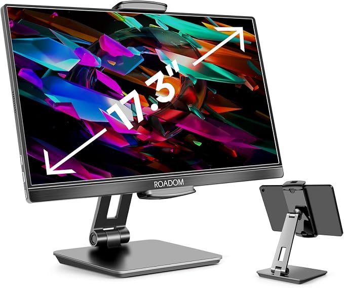 ROADOM Tablet Stand, Adjustable 360° Swivel Bracket, 180° Tiltable Clamp,Foldable Tablet Holder for 4.7-17.3'' iPhone/iPad/Tablet/Portable Monitor, Aluminum Alloy, Black by ROADOM