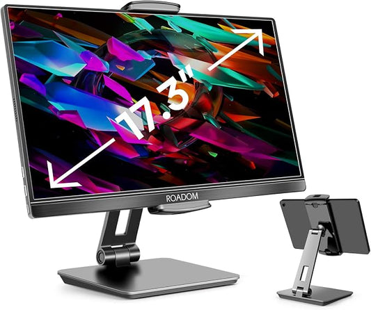 ROADOM Tablet Stand, Adjustable 360° Swivel Bracket, 180° Tiltable Clamp,Foldable Tablet Holder for 4.7-17.3'' iPhone/iPad/Tablet/Portable Monitor, Aluminum Alloy, Black by ROADOM