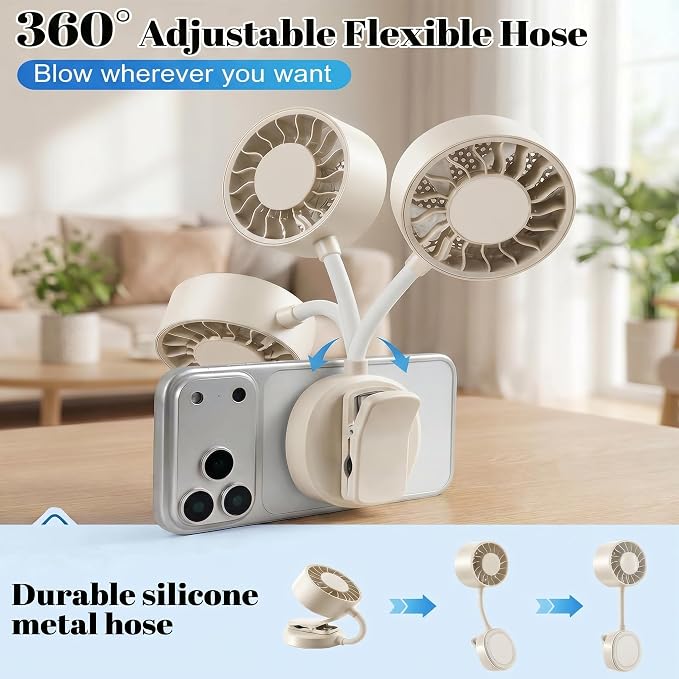 Magnetic Portable Phone Fan, Handheld Small Fan & Phone Holder with 360° Flexible Gooseneck, 3 Speeds, Rechargeable, Pocket Size Summer Cooling for Women, Travel, Beach, Makeup Use (Begie) - Image 5