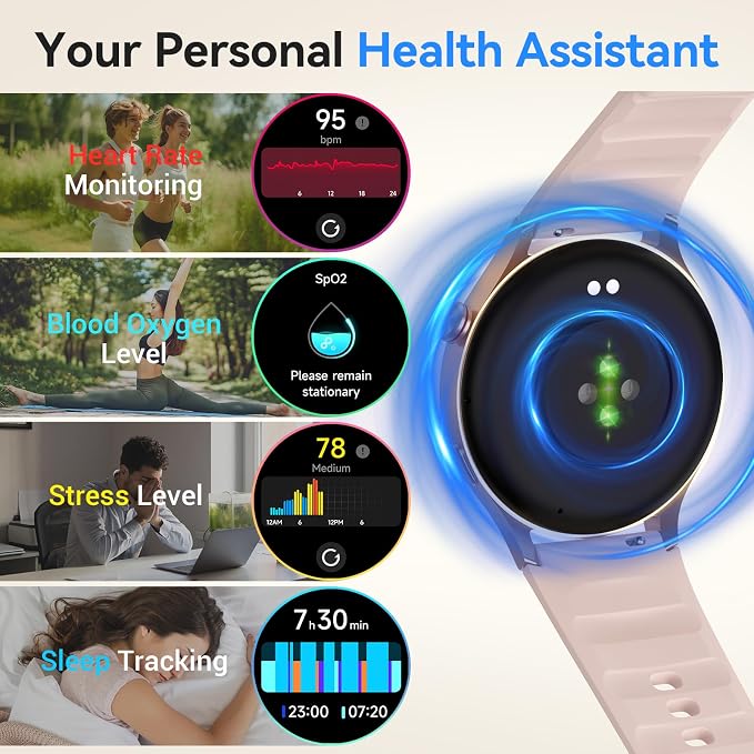 Fitpolo Smart Watch for Women,1.3" AMOLED Touchscreen Fitness Tracker, Make/Answer Calls, Heart Rate SpO2 Monitor, 3ATM Waterproof, Sleep & Activity Tracking Smartwatch for Android Phones iPhone - Image 4