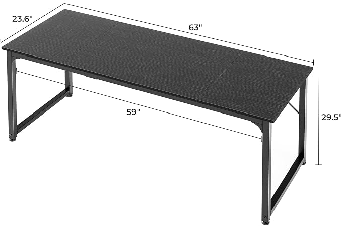 Huuger Modern Simple Office Desk, 63 Inch, Gaming & Writing Desk with Storage, Large Legroom, Metal Frame, Black - Image 3