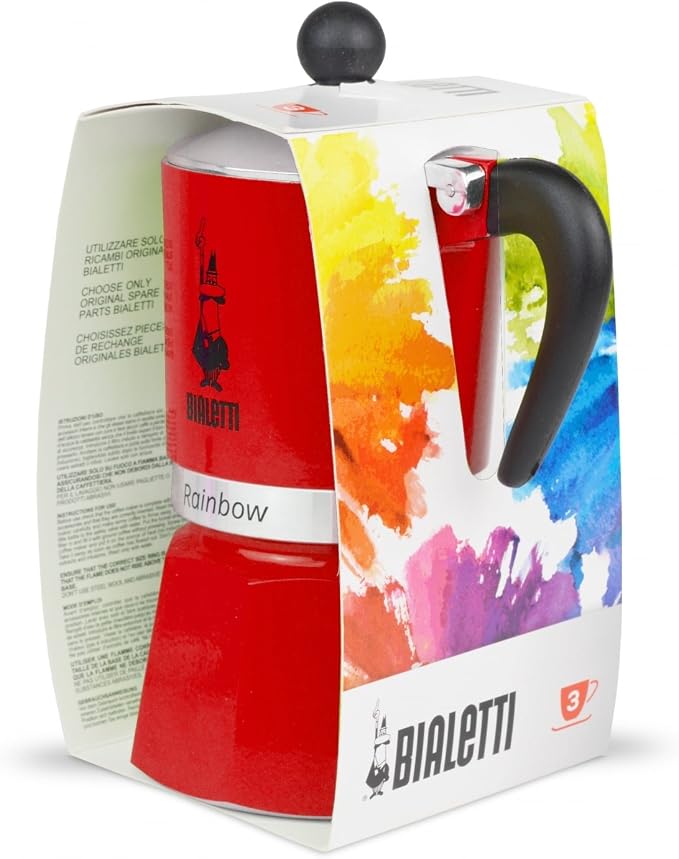 Bialetti Rainbow Moka Pot in Red, 3 Cup Stove Top Espresso Maker - Aluminum Cafetera for Ground Coffee, Italian Coffee Maker for Home Brewing - Image 4