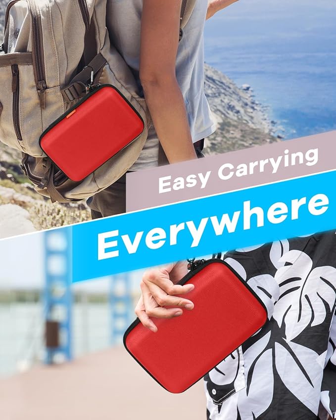 Pure-Red Shockproof Hard Shell Carrying Case for Portable External Hard Drive, Power Bank, Charger, Seagate Game Drive, Cell Phone, Electronic, Women Accessories - Large Storage Pouch Travel Bag - Image 7