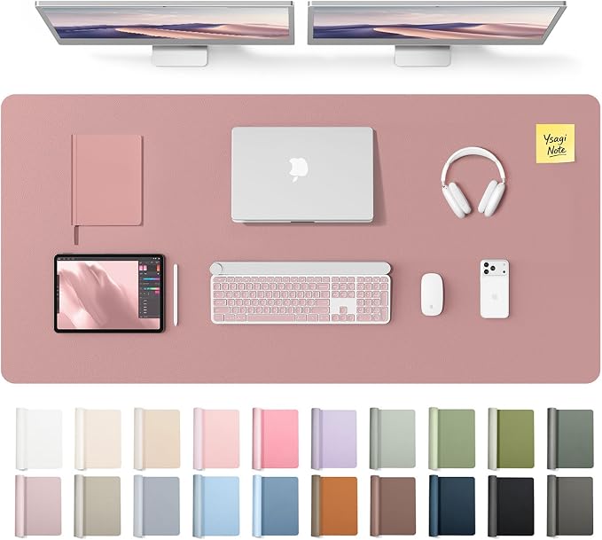 YSAGi Leather Desk Pad Protector, Office Desk Mat, Large Mouse Pad, Non-Slip PU Leather Desk Blotter, Laptop Desk Pad, Waterproof Desk Writing Pad for Office and Home (Pale Mauve,55" x 24") by YSAGi