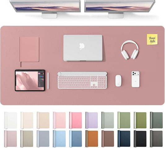YSAGi Leather Desk Pad Protector, Office Desk Mat, Large Mouse Pad, Non-Slip PU Leather Desk Blotter, Laptop Desk Pad, Waterproof Desk Writing Pad for Office and Home (Pale Mauve,55" x 24") by YSAGi