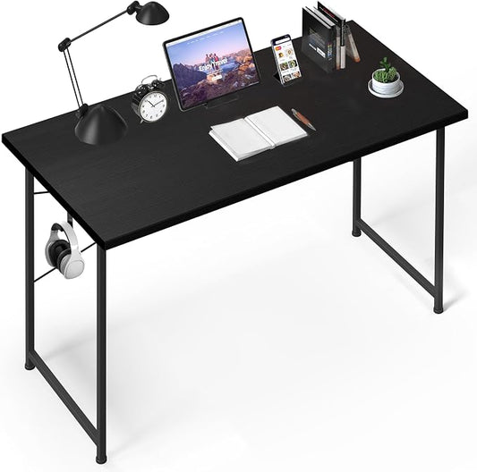 Small Space Writing Desk with Headphone Hooks, Modern Simple Design, Suitable for Study, Home Office and Living Room by YSSOA