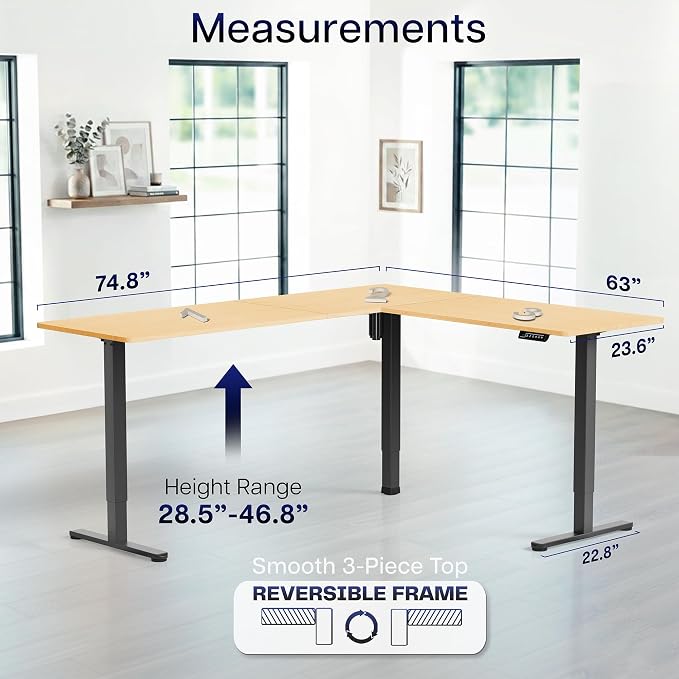 VIVO Real Bamboo 75 x 63 in Corner Standing Desk, DESK-E3CTBO-75 | Electric, Reversible L-Shaped Table, Sit Stand, Height Adjustable, Memory Controller, Office Furniture Sets, Black Frame - Image 5