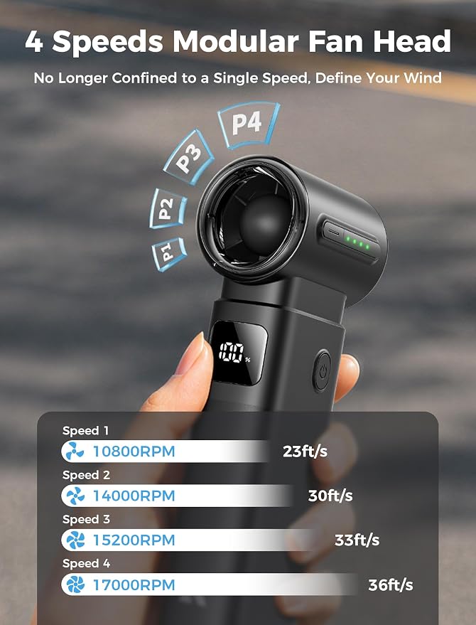Aecooly Portable Fan with Power Bank, 36ft/s Poweful Handheld Fan, 5000mAh Battery [20H Max Cooling], 4 Speeds Mini Detachable Modular, Small Personal for Summer, Travel, Gifts for Women-Black - Image 7