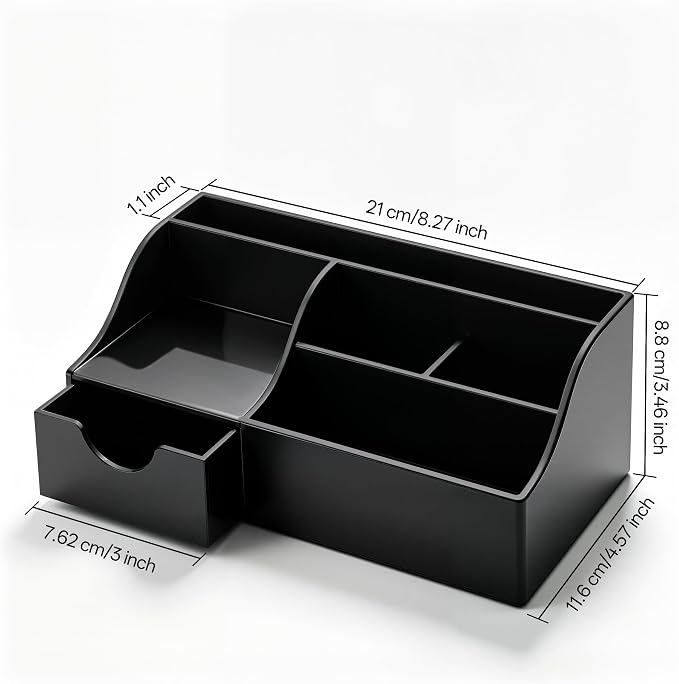 HBlife Acrylic Desk Organizer with Drawer, Pen & Pencil Holder, Multifunctional Desktop Caddy for Office Supply and Organization (Black) - Image 3