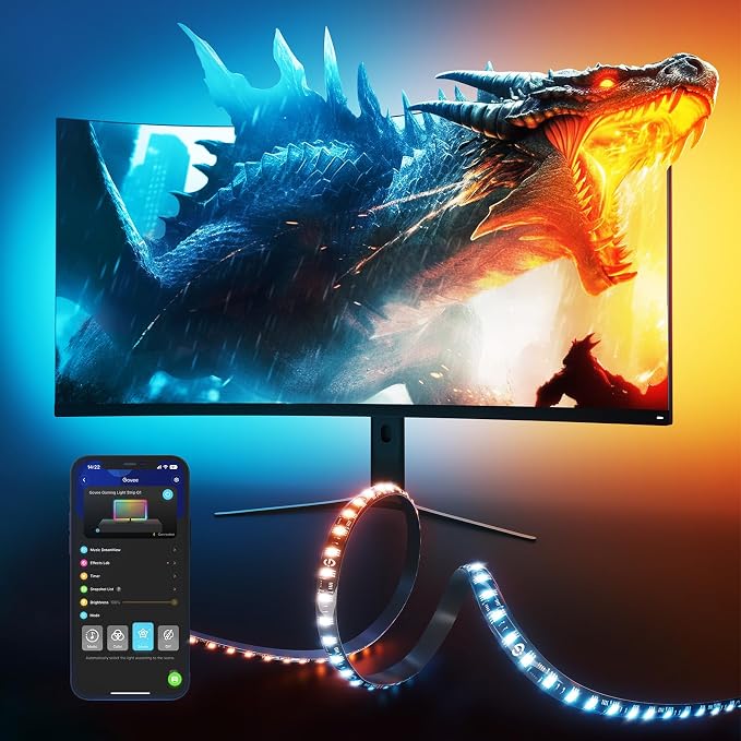Govee Gaming Light for Monitor G1, RGBIC LED Backlight for 27-34 Inch PC | Smart LED Lights for Monitors with Color Matching, Adapts to Curved Monitors, Double Strip Light Beads with 123 Scene Modes by Unknown
