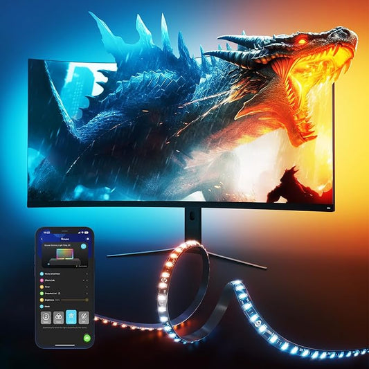 Govee Gaming Light for Monitor G1, RGBIC LED Backlight for 27-34 Inch PC | Smart LED Lights for Monitors with Color Matching, Adapts to Curved Monitors, Double Strip Light Beads with 123 Scene Modes by Unknown