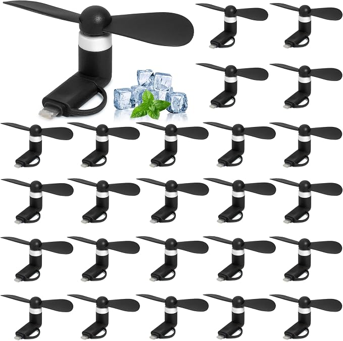 24 Pcs Mini Portable Fan Bulk, 2-in-1 Mini Cell Phone Fan Compatible for iPhone, iPad, Android Smartphone, Tablet Fit for Type C/Lightning Port Colorful and Powerful Cell Phone Summer Accessories by Aeergured