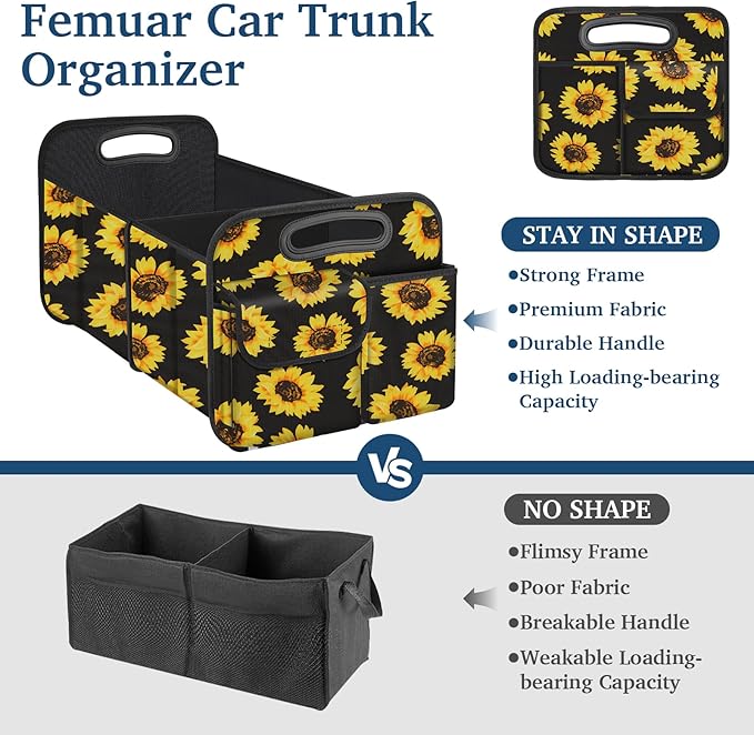 Femuar Car Trunk Organizer, Car Storage Organizer with Large Capacity Waterproof Collapsible Trunk Organizer for Car Suv/Jeep/Sedan (Sunflower, Standard) - Image 3