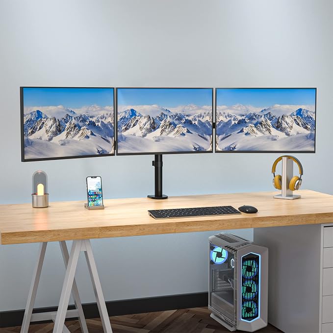 WALI Triple Monitor Mount, 3 Monitor Desk Mount for 13-27 inch Computer Screens, Holds up to 22 lbs, Triple Monitors Stand for Desk, with Tilt, Swivel, Rotation, VESA 75/100mm (M003S), Black - Image 8