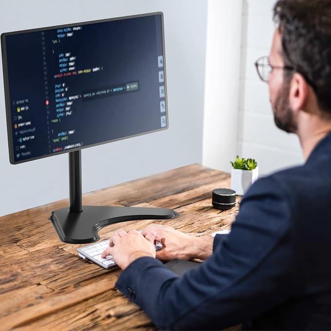 WALI Single Monitor Stand up to 32 Inch Screens, Freestanding Single Monitors Arm Desk Mount, Universal VESA Monitor Mount 75x75/100x100mm, Adjustable Height and Angle (MF001), Black - Image 7