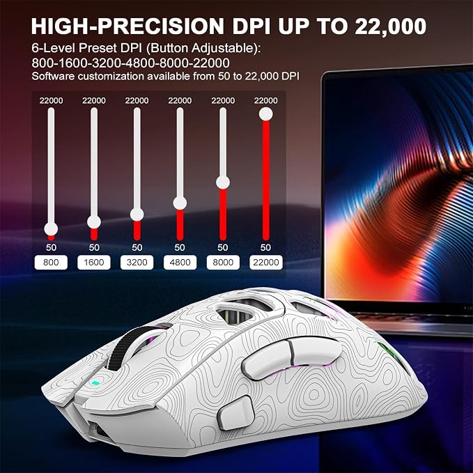G11 RGB Wireless Gaming Mouse for Gaming Setup & Multi-Device Use, Tri-Mode Bluetooth 5.1/2.4GHz/USB-C, 22000 DPI Lightweight Programmable Mouse for PC, Laptop & Mac - Image 4
