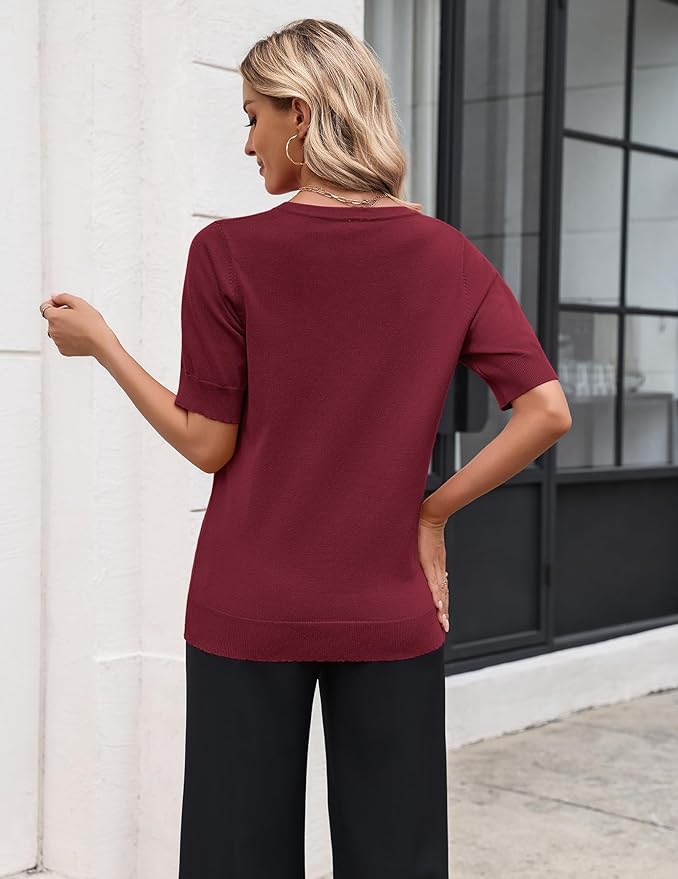 Zeagoo Women's Short Sleeve Sweater 2026 Spring Summer Tops Lightweight Casual V Neck Sweaters Dressy Work Blouses Clothes - Image 3
