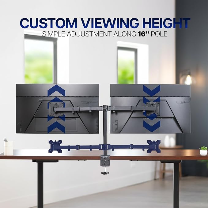 VIVO Dual Monitor Desk Mount, Heavy Duty Fully Adjustable Stand, Fits 2 LCD LED Screens up to 32 inches and 22 lbs Each, Black, STAND-V032 - Image 5
