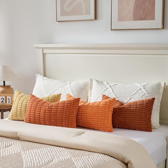 Fancy Homi 4 Packs Decorative Throw Pillow Covers for Living Room Couch Bed, Modern Farmhouse Boho Home Décor Accent Cushion Case, 24" x 14", Burnt Orange Series - Image 5
