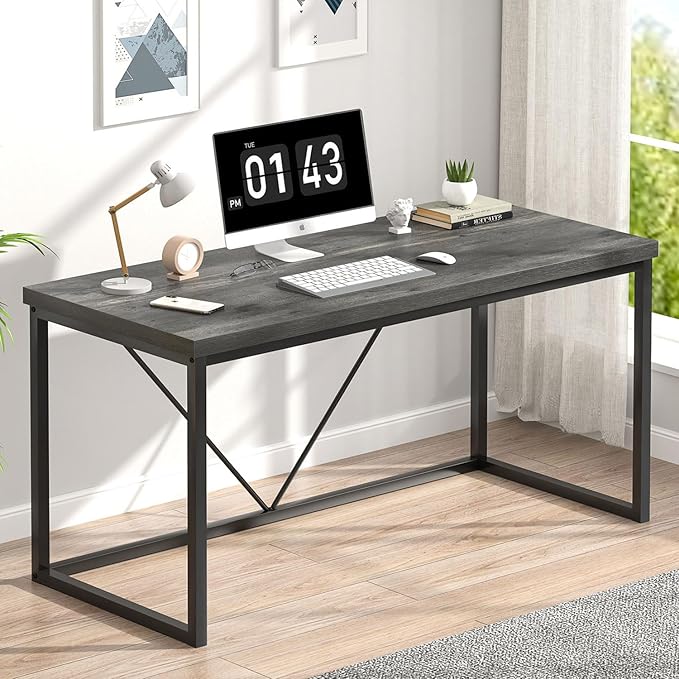 EXCEFUR Modern Home Office Desk, Wood and Metal Computer Desk, Industrial Writing Study Gaming Table for Living Room Bedroom, Rustic Grey, 53 inch by EXCEFUR