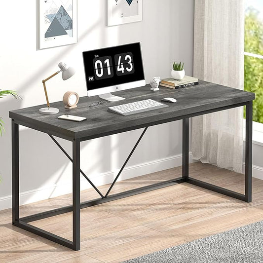 EXCEFUR Modern Home Office Desk, Wood and Metal Computer Desk, Industrial Writing Study Gaming Table for Living Room Bedroom, Rustic Grey, 53 inch by EXCEFUR