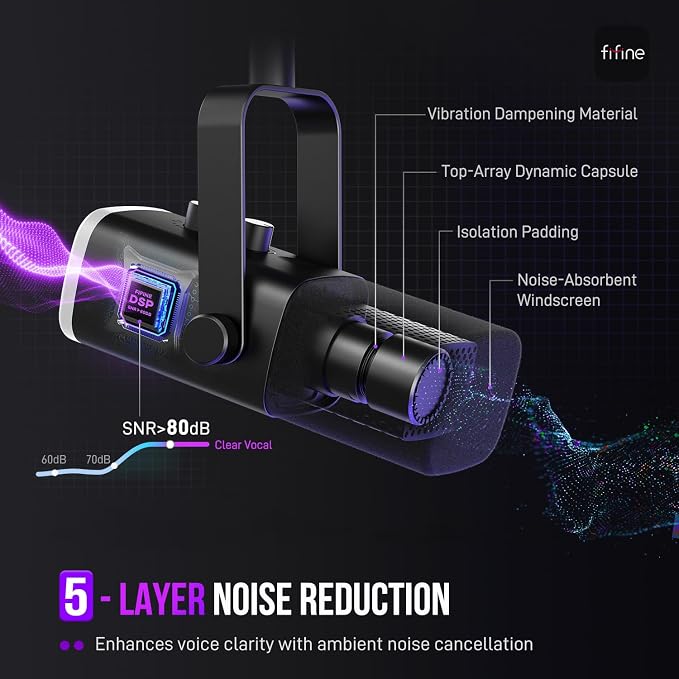 FIFINE AmpliGame AM8 USB/XLR Dynamic Microphone for Gaming Streaming | Podcast Mic with RGB Light, Mute Button, Headphones Jack, Desktop Stand, for Vocal Recording Singing YouTube - Image 4