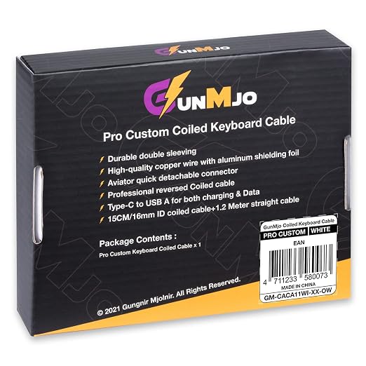 GUNMJO Pro Custom Coiled USB C Cable for Gaming Keyboard, Double-Sleeved Mechanical Keyboard Cable with Detachable Metal Aviator, 1.5M USB-C to USB-A, White Color - Image 6