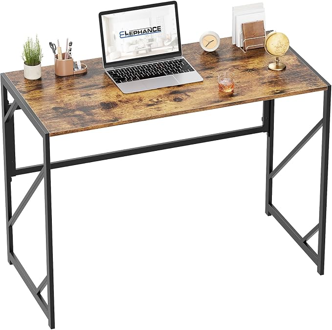 Elephance Folding Desk Writing Computer Desk for Home Office No-Assembly | Study Office Desk,Foldable Table for Small Spaces,31.5 Inch,Rustic Brown by Elephance