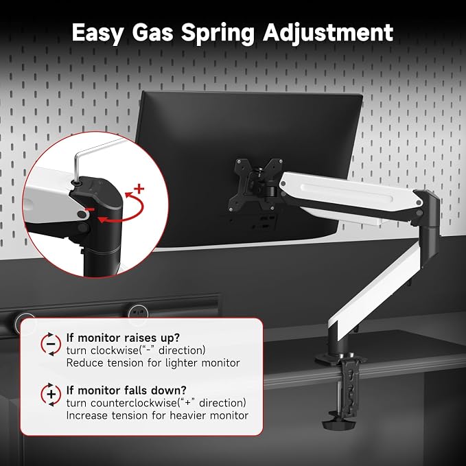 Suptek Monitor Mount Gas Spring Monitor Arm Desk Mount Fully Adjustable Fits 17 20 22 23 24 26 27 32 35 inch Monitors Weight Capacity up to 24.25 lbs (Black+White, 17"-35") - Image 5