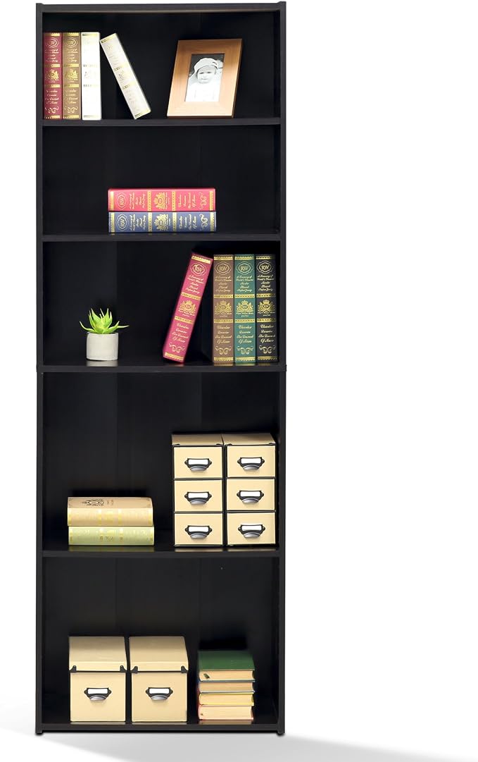 FURINNO Wright 5-Shelf Bookcase, Cinnamon Cherry - Image 4