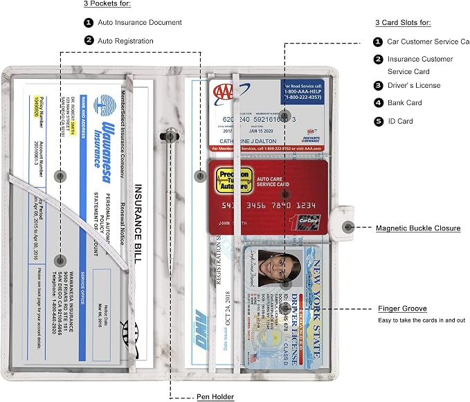 TOURSUIT Car Registration and Insurance Card Holder, Marble Grey | Vehicle License Document Organizer, Glove Box Compartment, Interior Car Accessories, For Women Men - Image 2