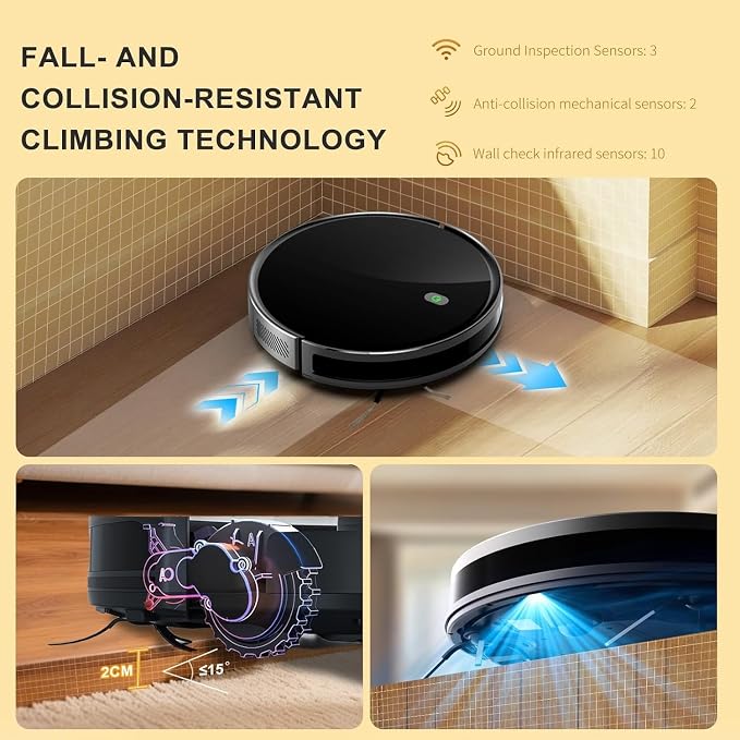 Robot Vacuum and Mop combo, 3500Pa Vacuum Cleaner Robot Navigation with high efficient roller brush, 60dB Robot Vacuum Cleaner with APP Control,Blue tooth, Ideal for Pet Hair, Carpets, Hard Floors - Image 5