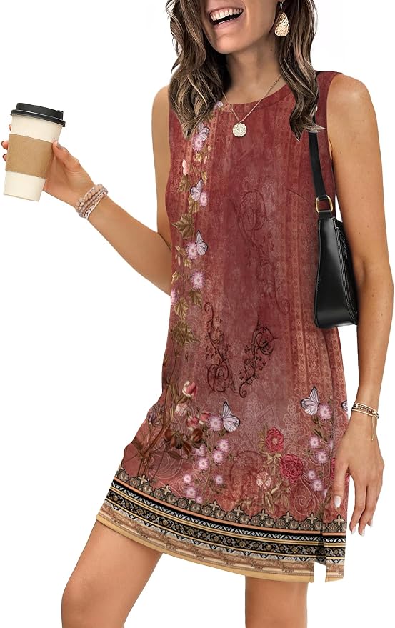 WIHOLL Casual Dresses for Women Crewneck Sleeveless Tank Dress Summer Spring Boho Vacation Clothes - Image 2