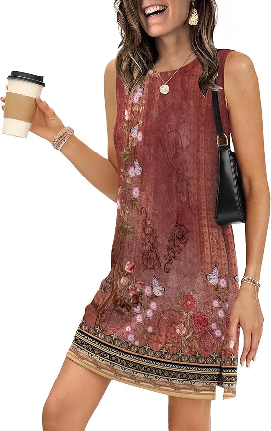 WIHOLL Casual Dresses for Women Crewneck Sleeveless Tank Dress Summer Spring Boho Vacation Clothes - Image 2