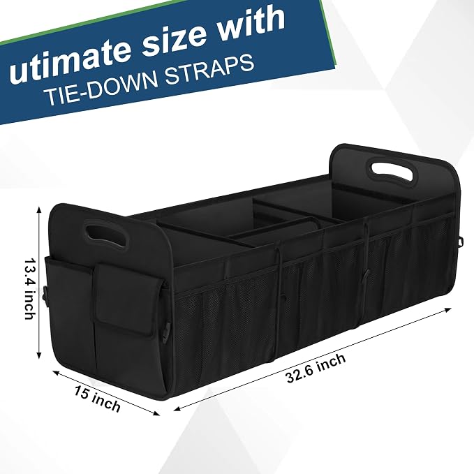 Femuar Large Capacity Trunk Organizer, Waterproof Car Accessory, Non-Slip, Foldable, Suitable for All Vehicles, Black - Image 3
