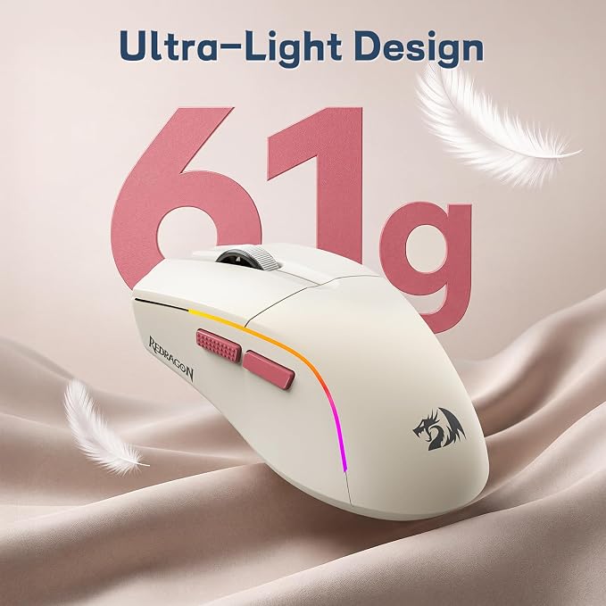 Redragon S174 Gaming Keyboard and Mouse Wireless with Tri-Mode, RGB Keyboard and 5000 DPI 61G Ultra-Light Gaming Mouse, Computer Keyboard Creamy Cute with Number Pad BT/2.4GHz/USB-C - Beige - Image 6