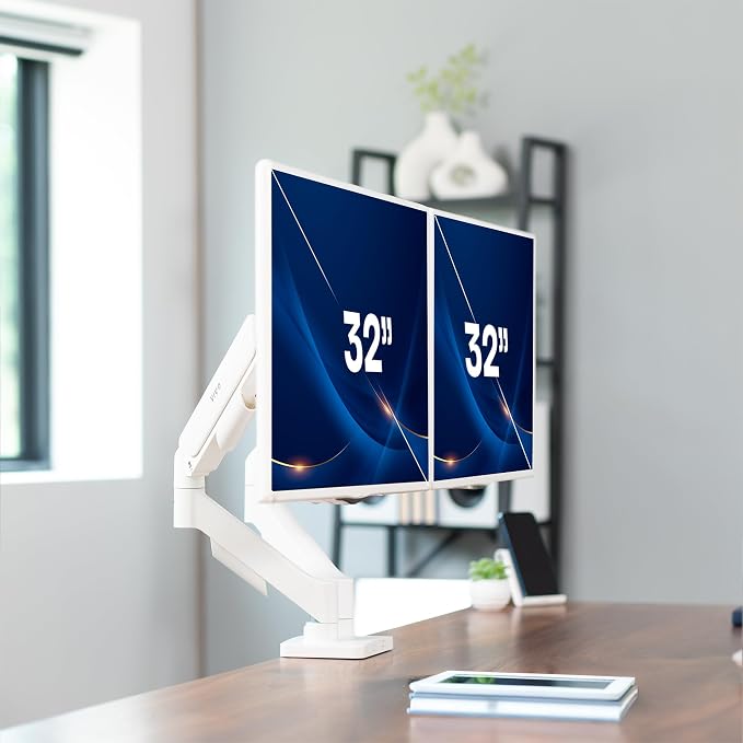 VIVO Dual Monitor Stand, Fully Adjustable Arms for 17 to 32 inch Screens, Mechanical Articulating Desk Mount, Gaming and Office Setups, VESA 75x75, 100x100, Max 19.8 lbs, Classic, White, STAND-V002OW - Image 2