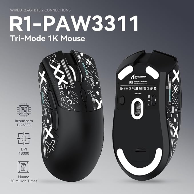 ATTACK SHARK X68HE 60% Wired RT 8K Keyboard and Wireless R1 Mouse-Moonlight | Adjustable Actuation,Hall Effect Mechanical Magnetic Switch,Coiled Cable,USB C/2.4Ghz/BT Ultralight 18K DPI Mice for PC Gamer - Image 7