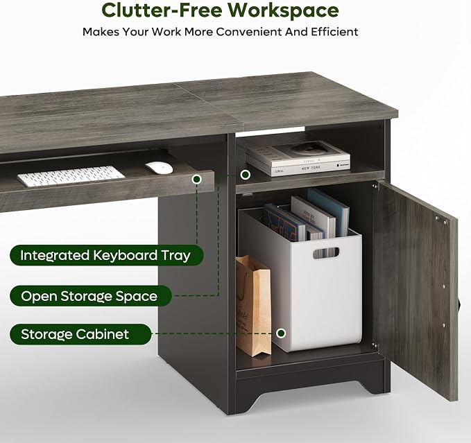 Bestier 47-Inch Office Desk with Storage Cabinet & Keyboard Tray, Grey | 47 Inch Desktop, Right Storage Cabinet, Sliding Keyboard Tray And X-Frame Support Create A Small-Space Home Office Desk. - Image 4