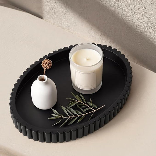 Oval Tray for Coffee Table Decor, 13" Concrete Tray, Table Centerpieces Decorative Trays for Home Decor, Modern Decorative Trays for Coffee Tables, Centerpiece Trays, Black by Cathyeen