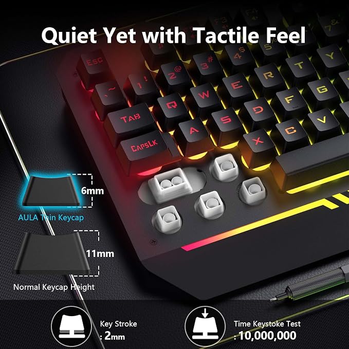 AULA Gaming Keyboard, T102 104 Keys Gaming Keyboard and Mouse Combo with RGB Backlit, All-Metal Panel, Anti-Ghosting, PC Game Keyboard and Mouse, USB Wired Keyboard Mouse for MAC Xbox PC Gamers - Image 5