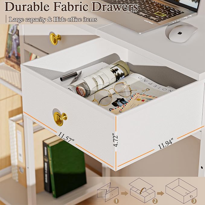 DAOUTIME White Computer Desk, 36 Inch Small Desk with Drawers, Home Office Desk with Storage Shelves for Bedroom, Living Room, Dorm, Vanity Desk for Small Spaces, White - Image 7
