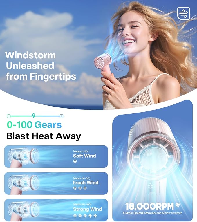 TORRAS COOLiFY iva Handheld Fan with Ice Cooler, [Chill by 50°F], 0-100 Adjustable Speed, Super Mini Powerful Portable Fan 4900mAh Rechargeable, Hand Fans, Gifts for Women, Pink - Image 4