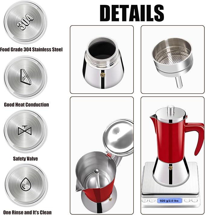 12 Cup Thickened 304 Stainless Steel Moka Pot Stovetop Espresso Maker Cafeteras Italian Percolator Espress Makers Capable Greca Mocha Coffee Machine for Induction Home and Camping 600ml 20oz - Image 7